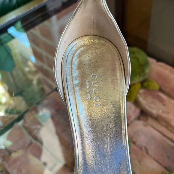 GUCCI Gold Leather Cork Wedges Sandals SZ9.5B - Picture 8 of 9